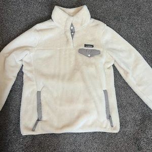 LL Bean White fuzzy Quarter Zip